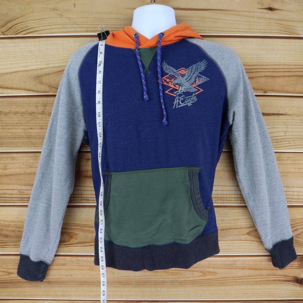 American Eagle VTG Hoodie Sweatshirt Mens Sz M Multicolor Colorblock Long Sleeve - Picture 3 of 6